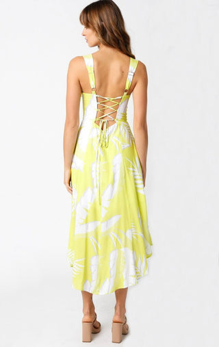 Ios Lime Floral Corset Midi Dress - Back View 