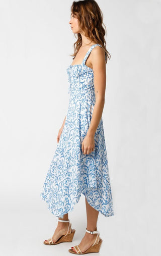 Ios White and Blue Floral Corset Midi Dress - Side View