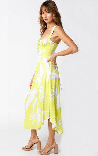 Ios Lime Floral Corset Midi Dress - Fit-and-Flare - Side View