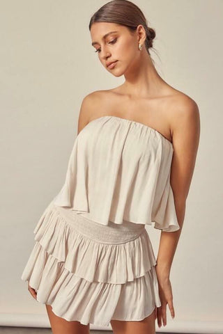 Monaco Ivory Strapless Romper front view