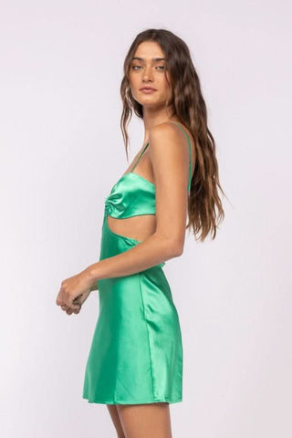 Jamie Green Satin O-Ring Dress side view | Boho Pink