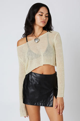 Jennifer Gold Sheer Knit Crop Top outfit view
