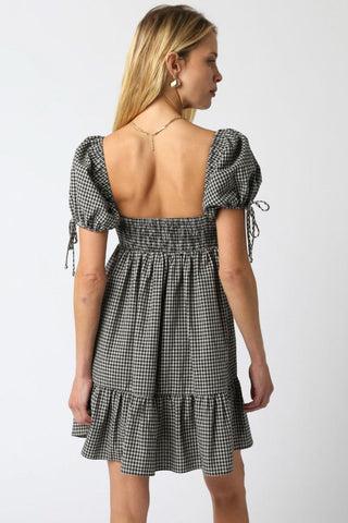 Jessie Black Gingham Babydoll Mini Dress - Back View