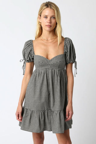 Jessie Black Gingham Babydoll Mini Dress - Front View