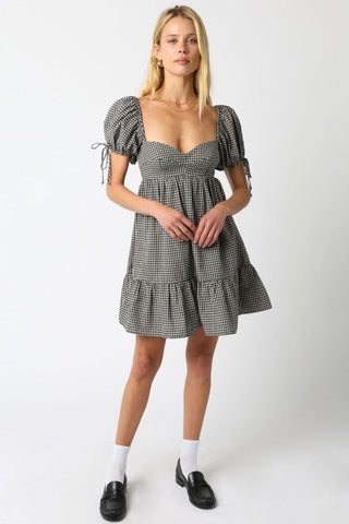 Jessie Black Gingham Babydoll Mini Dress - Front Outfit View