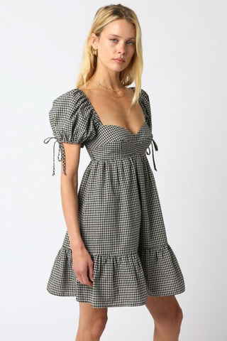 Jessie Black Gingham Babydoll Mini Dress - Side View