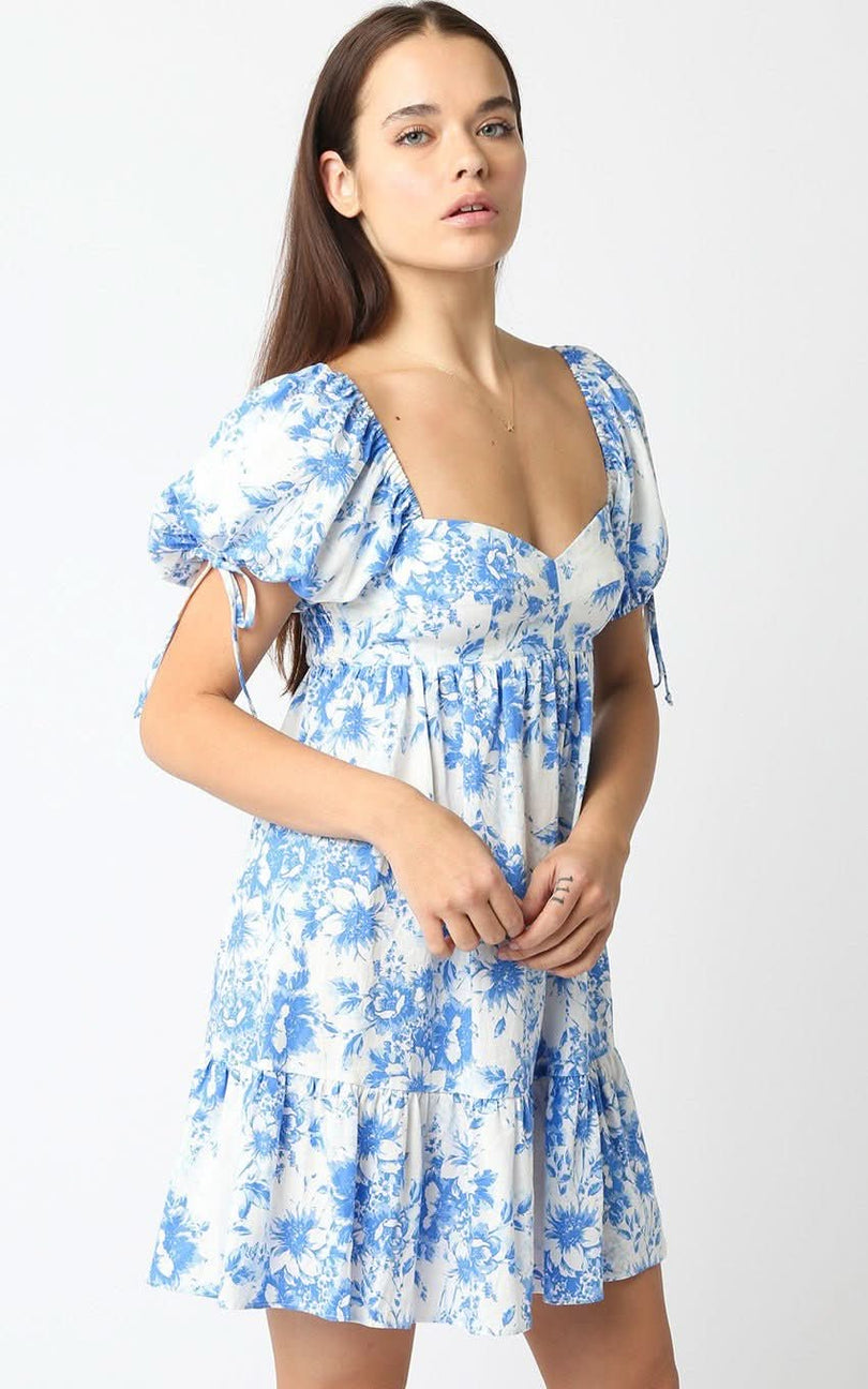 Jessie Blue Floral Babydoll Mini Dress styled as a homecoming babydoll dress