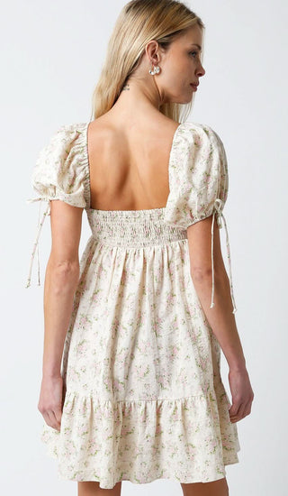 Jessie Cream and Pink Floral Babydoll Mini Dress from our floral mini dresses