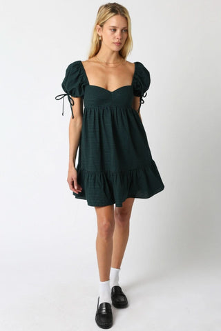 Jessie Hunter Green Gingham Babydoll Mini Dress - Preppy Fall Outfit