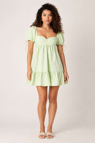 Jessie Light Green Babydoll Mini Dress - Outfit View