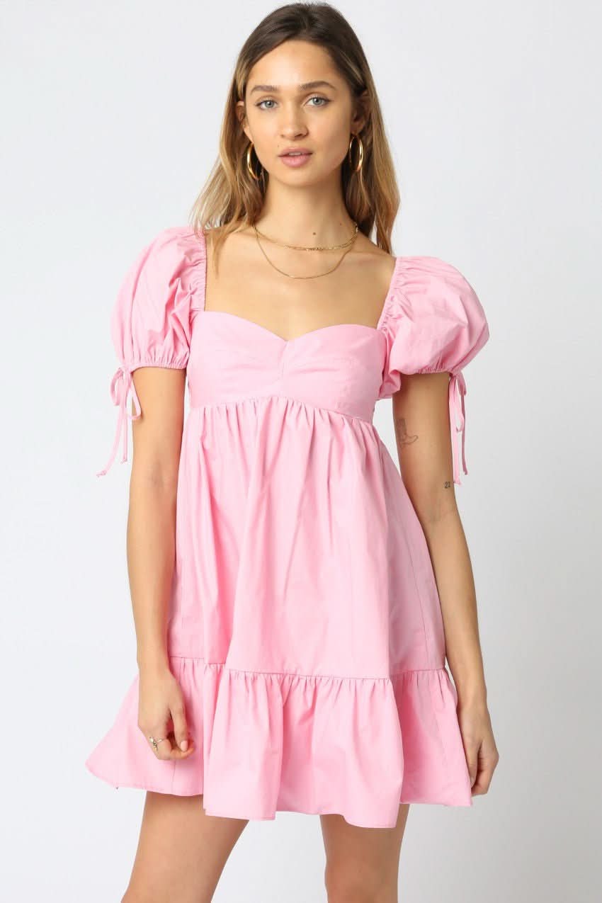 Light Pink Babydoll Puff Sleeve Mini Dress | Boho Pink Light Pink Babydoll Puff Sleeve Mini Dress | Boho Pink