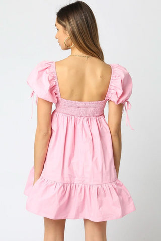 Jessie Light Pink Babydoll Mini Dress styled for sorority rush