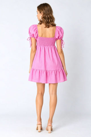 Jessie Pink Linen Babydoll Mini Dress - Back View 