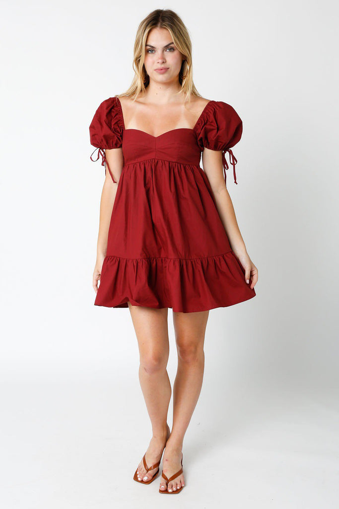 Red Puff Sleeve Babydoll Dress