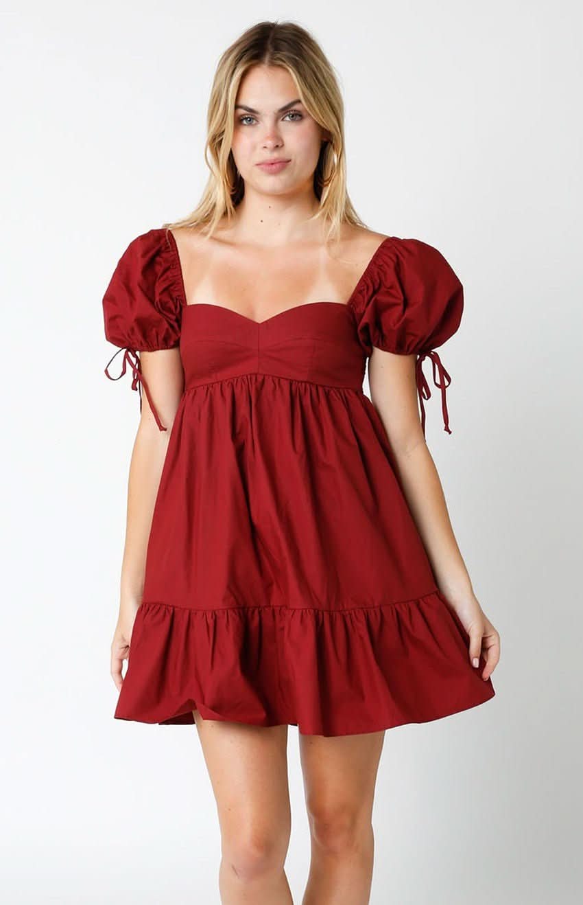 Babydoll Dress Puff Sleeves - Mini Brick Dress | Boho Pink Babydoll Dress Puff Sleeves - Mini Brick Dress | Boho Pink