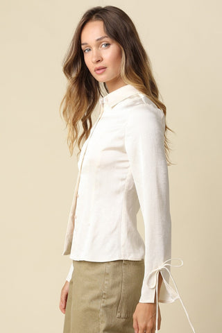 Katerina Cream Satin Tie Sleeve Blouse - Side View