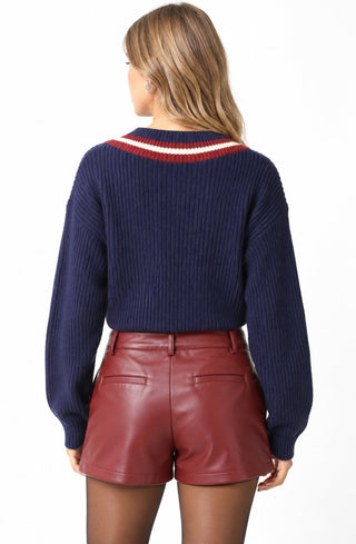 Kayleigh Navy Cropped Varsity Sweater - Back View