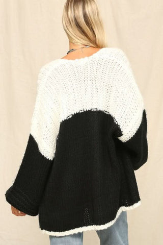 Kelly Black & White Two-Toned Cardigan - Back View