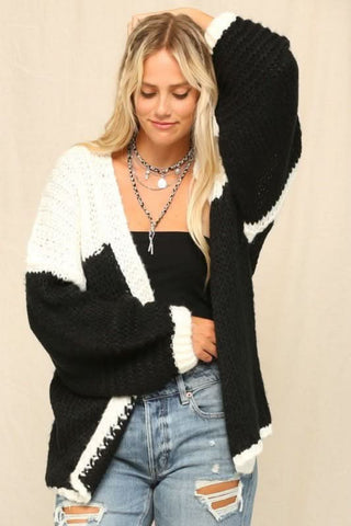 Kelly Black & White Two-Toned Cardigan - Front View