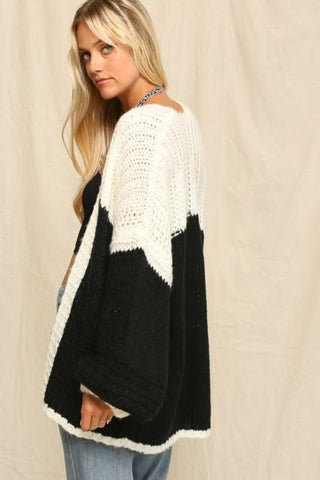 Kelly Black & White Two-Toned Cardigan - Side View