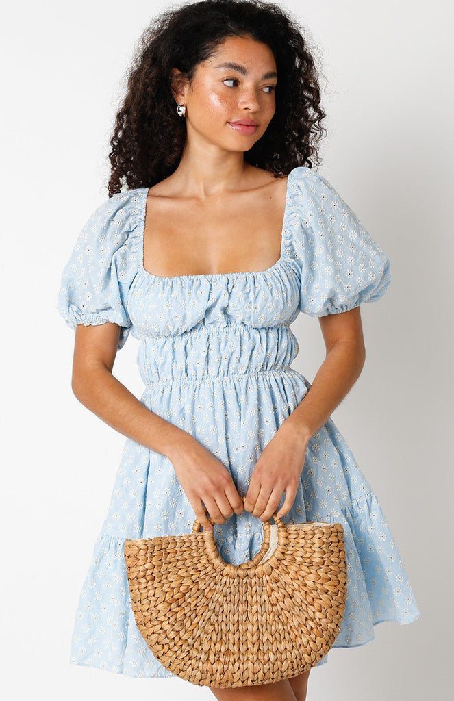 Mini Light Blue Puff Sleeve Dress