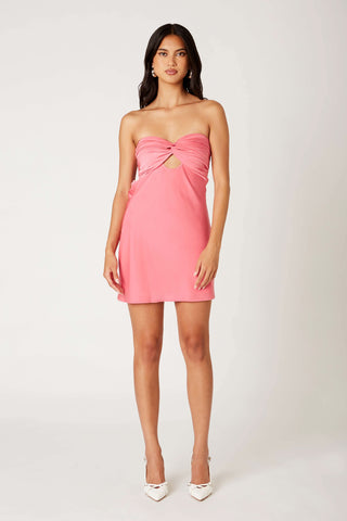 Khloe Pink Rose Satin Strapless Mini Dress - Outfit View