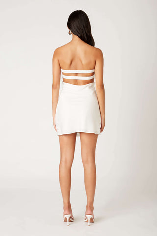 Khloe White Satin Strapless Mini Dress - Back View