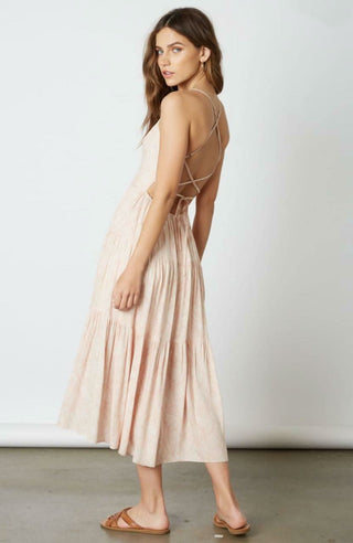 Lace-up back boho midi dress detail