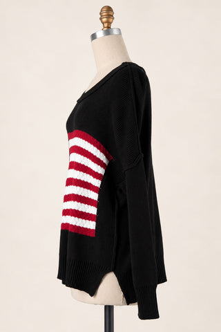 Land of Free Black Oversized American Flag Sweater - Side View