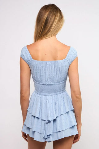 Laney Blue Tiered Ruffle Romper Dress back view