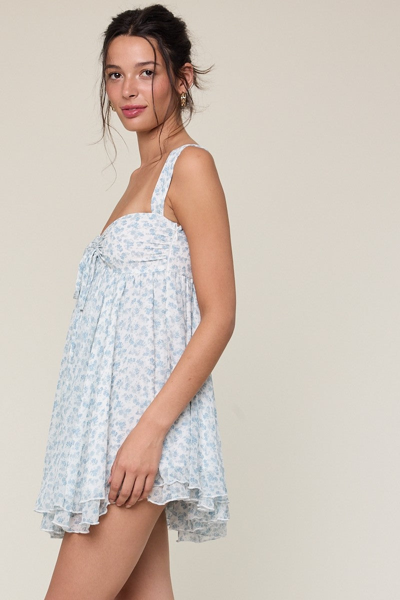 Layla Ditsy Blue Floral Babydoll Mini Dress Styled For Sorority Rush