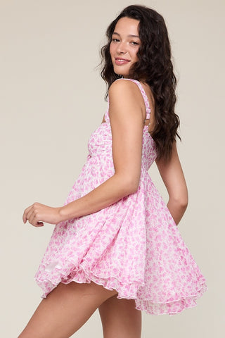 Layla Ditsy Pink Floral Babydoll Mini Dress - Side View