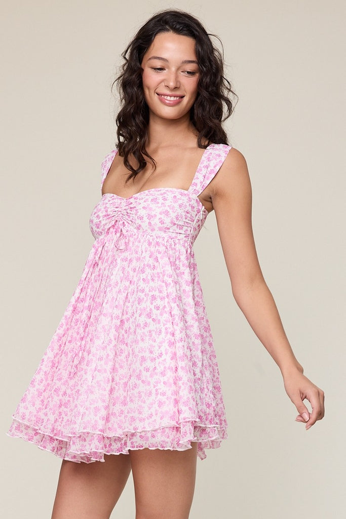 Layla Ditsy Pink Floral Babydoll Mini Dress Styled For Sorority Rush