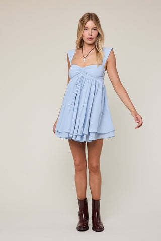 Layla Light Blue Babydoll Mini Dress - Detailed View