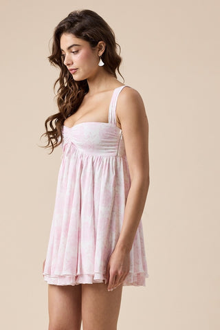 Layla Light Pink Floral Babydoll Mini Dress - Side View