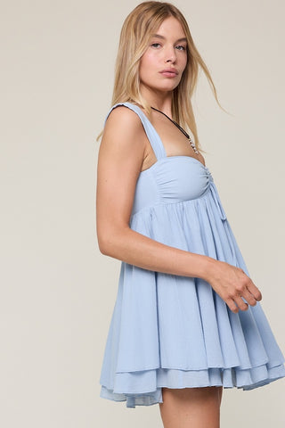 Layla Light Blue Babydoll Mini Dress Styled For Formal Event