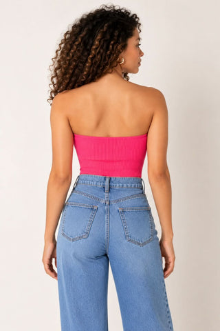Leah Pink Ribbed Tube Top - Back View