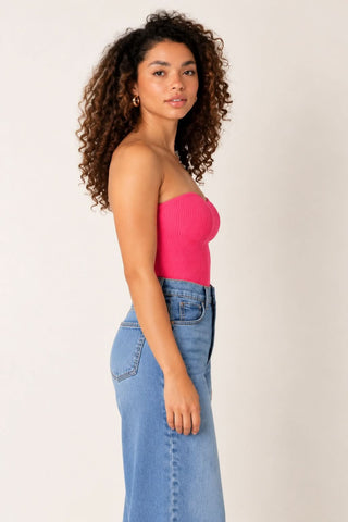 Leah Pink Ribbed Tube Top - Side View