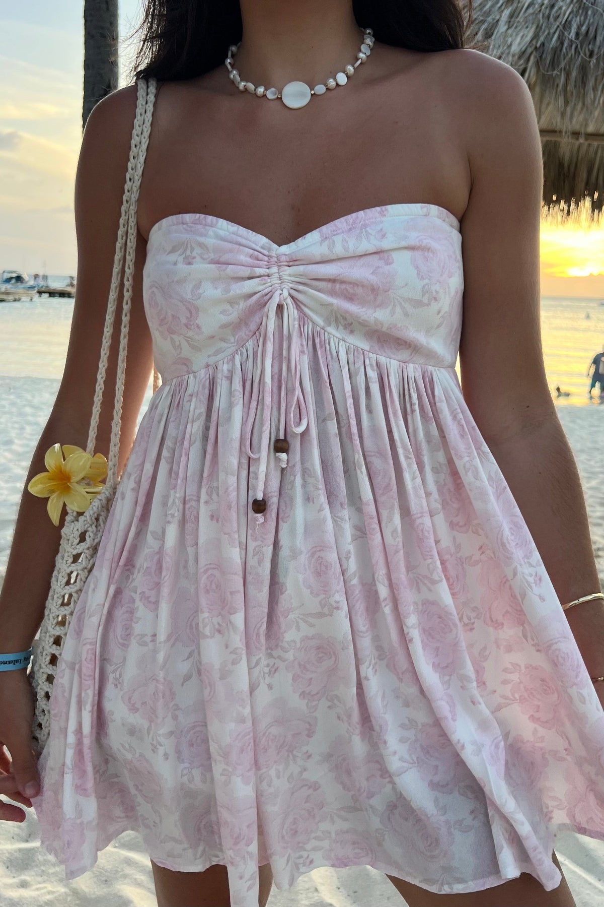 lena strapless mini dress Light Pink Floral Babydoll Mini Dress for Homecoming or Rush | Sky to Moon