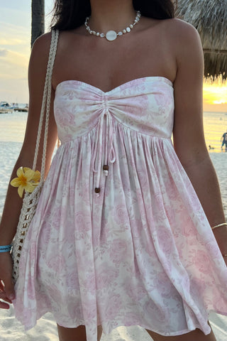 Beachy light pink floral mini dress with flowy fit
