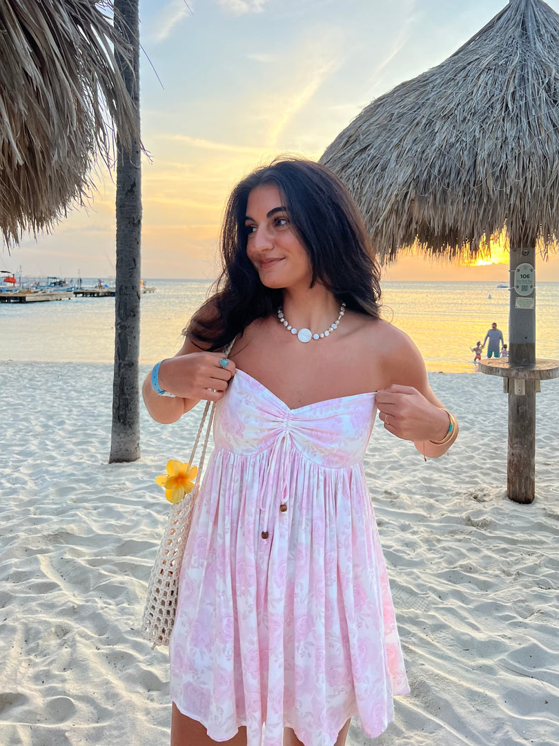 Light Pink Floral Strapless Babydoll Dress