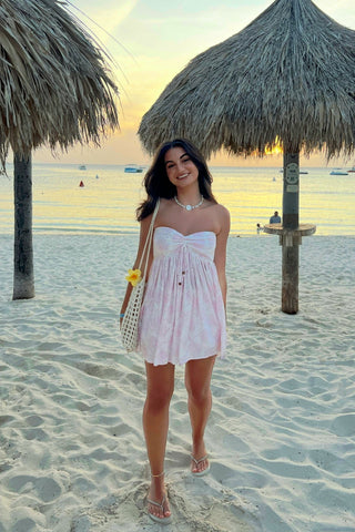 Light pink floral beach dress for vacations and summer