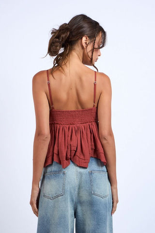 Lexi Cinnamon Babydoll Cami Top – Back View – Adjustable Straps