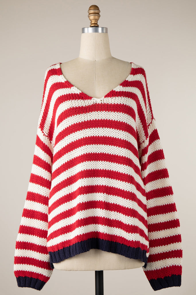 White and Red Striped Sweater