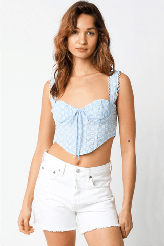 Light blue eyelet lace bustier tops for women collection