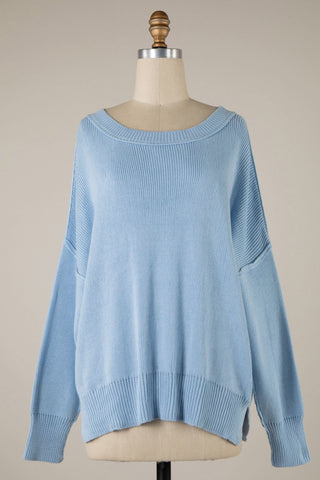 Coffee Date Light Blue Oversized Sweater - Front View