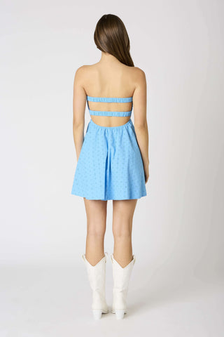 LIght Blue Strapless Twist Front Mini Dress