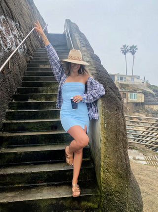 On My Mind Light Blue Strapless Mini Dress - Styled For Vacation