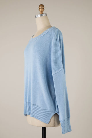 Coffee Date Light Blue Oversized Sweater - Ladies Side View