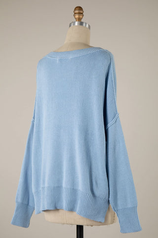 Coffee Date Light Blue Oversized Sweater - Back View